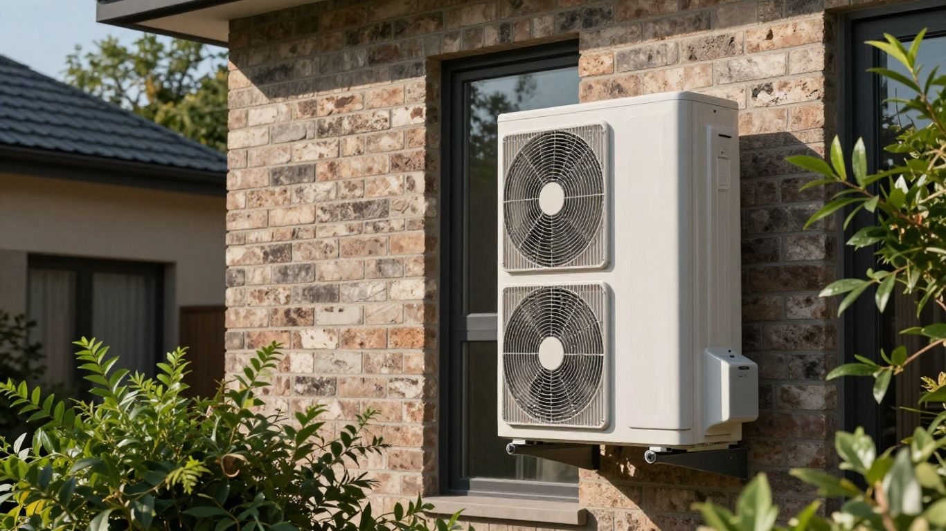 Pompe à chaleur hybride installée sur un mur extérieur de maison.