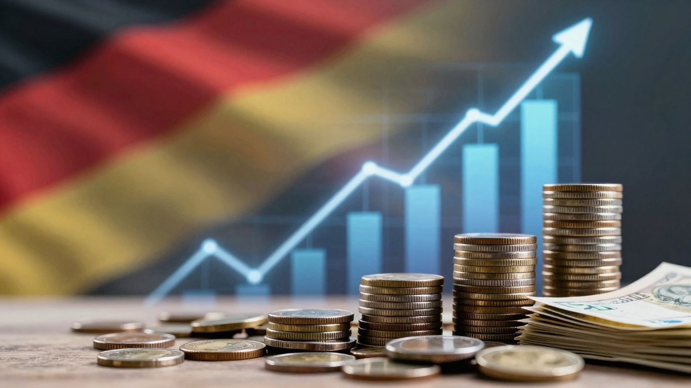 German flag with coins and upward financial growth.