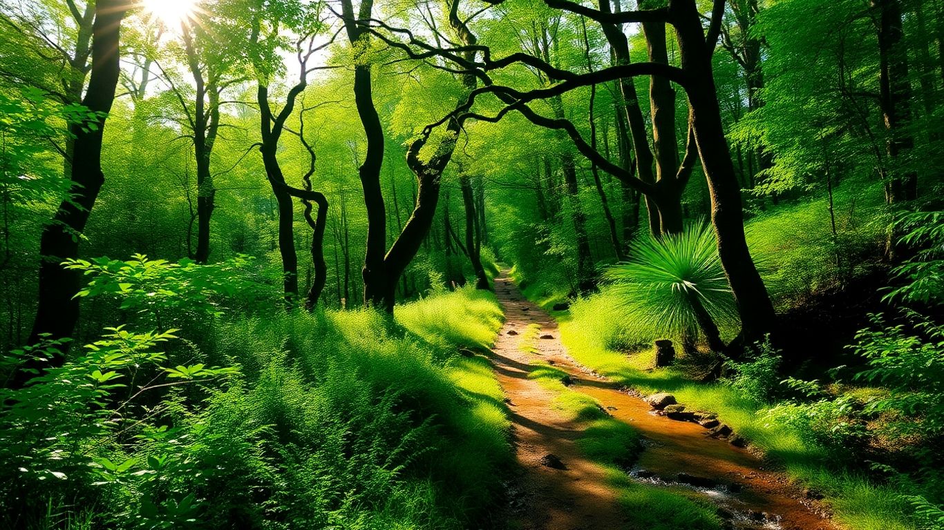 Drum în pădure, natură, ecoturism, copaci, râu.