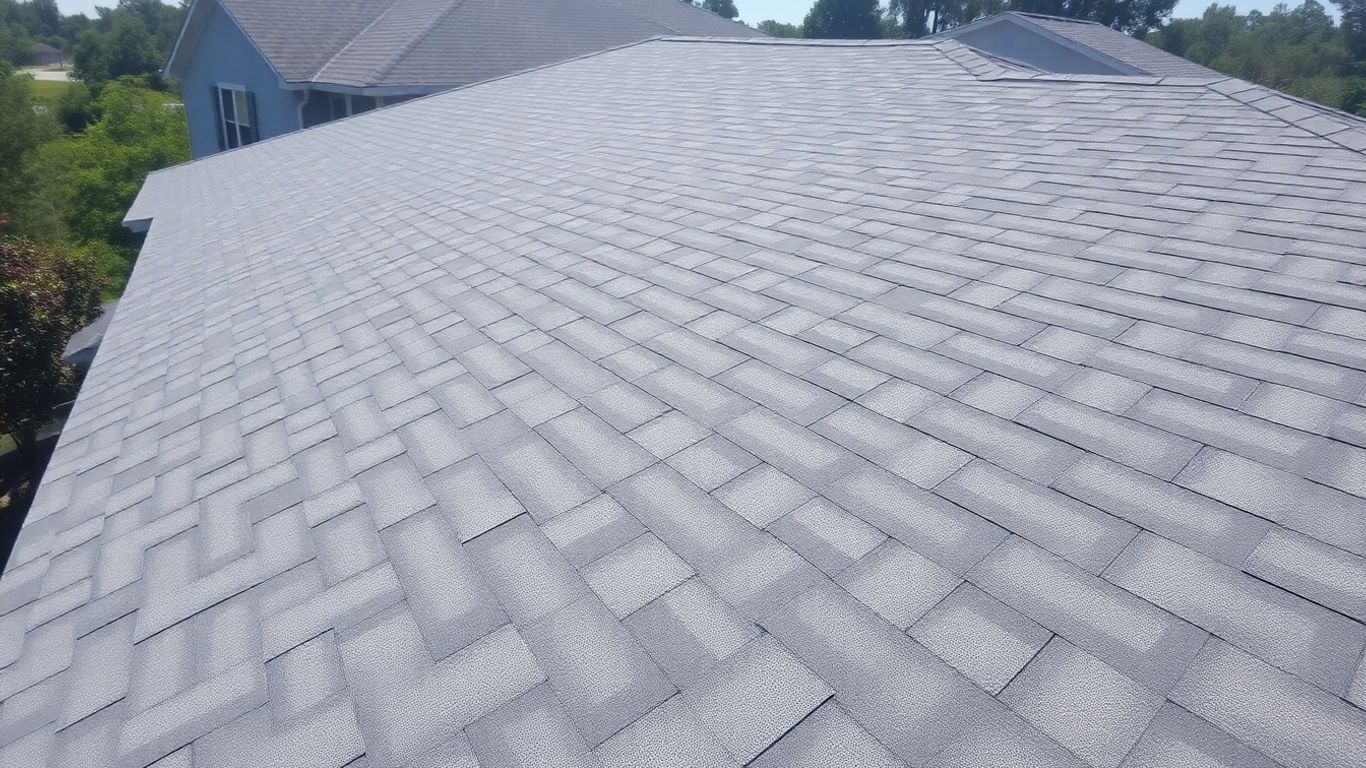 Newly installed dark gray asphalt shingle roof on a Sanford home.