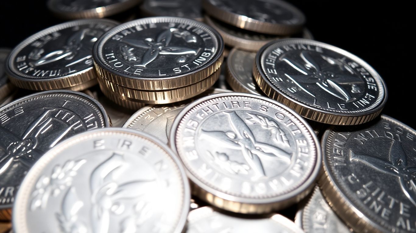 Close-up of valuable silver coins