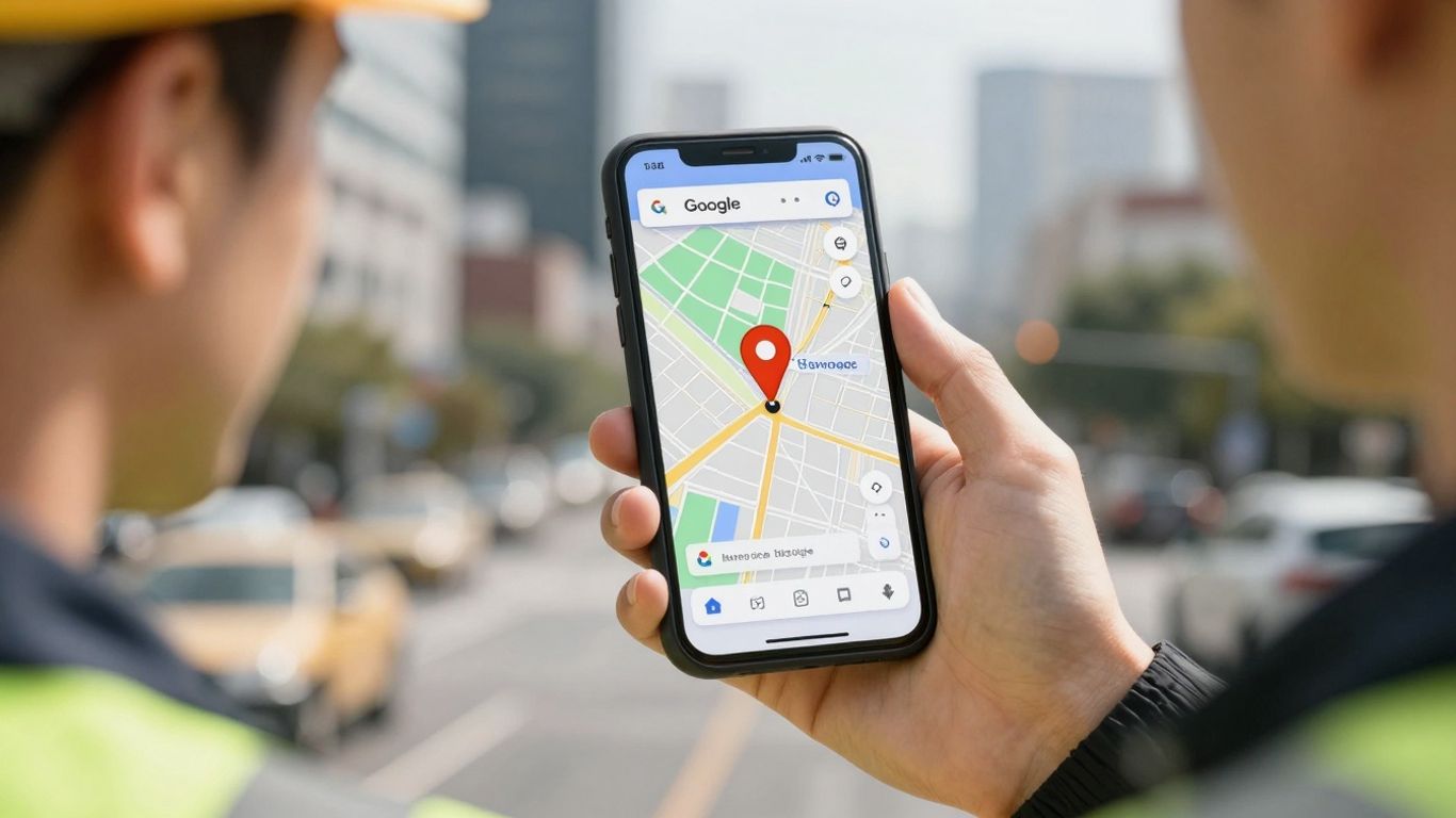 Contractor using Google Maps on phone for local business.
