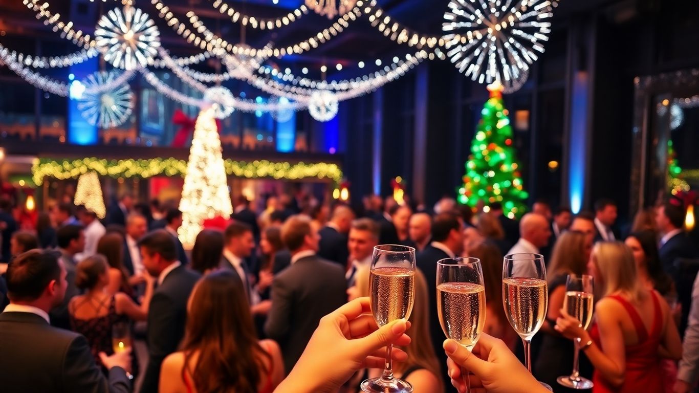 Dallas holiday party venue with lights and guests