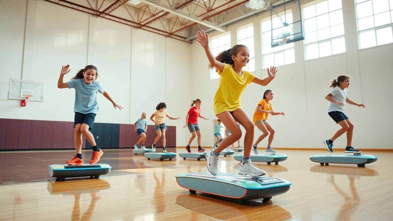Schüler fahren Waveboard im Sportunterricht