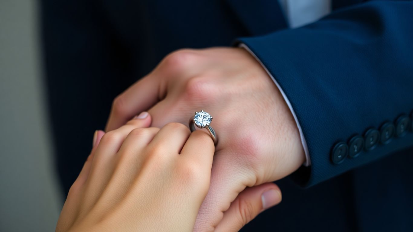 Man wearing a diamond engagement ring.