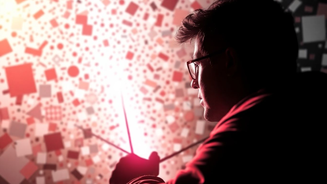 Person cutting through digital noise to find success.