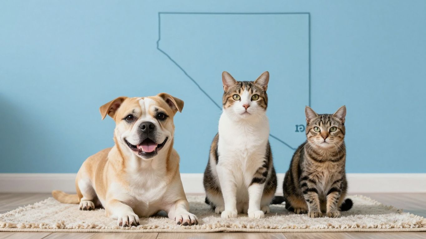 Dog and cat with Nevada outline background.