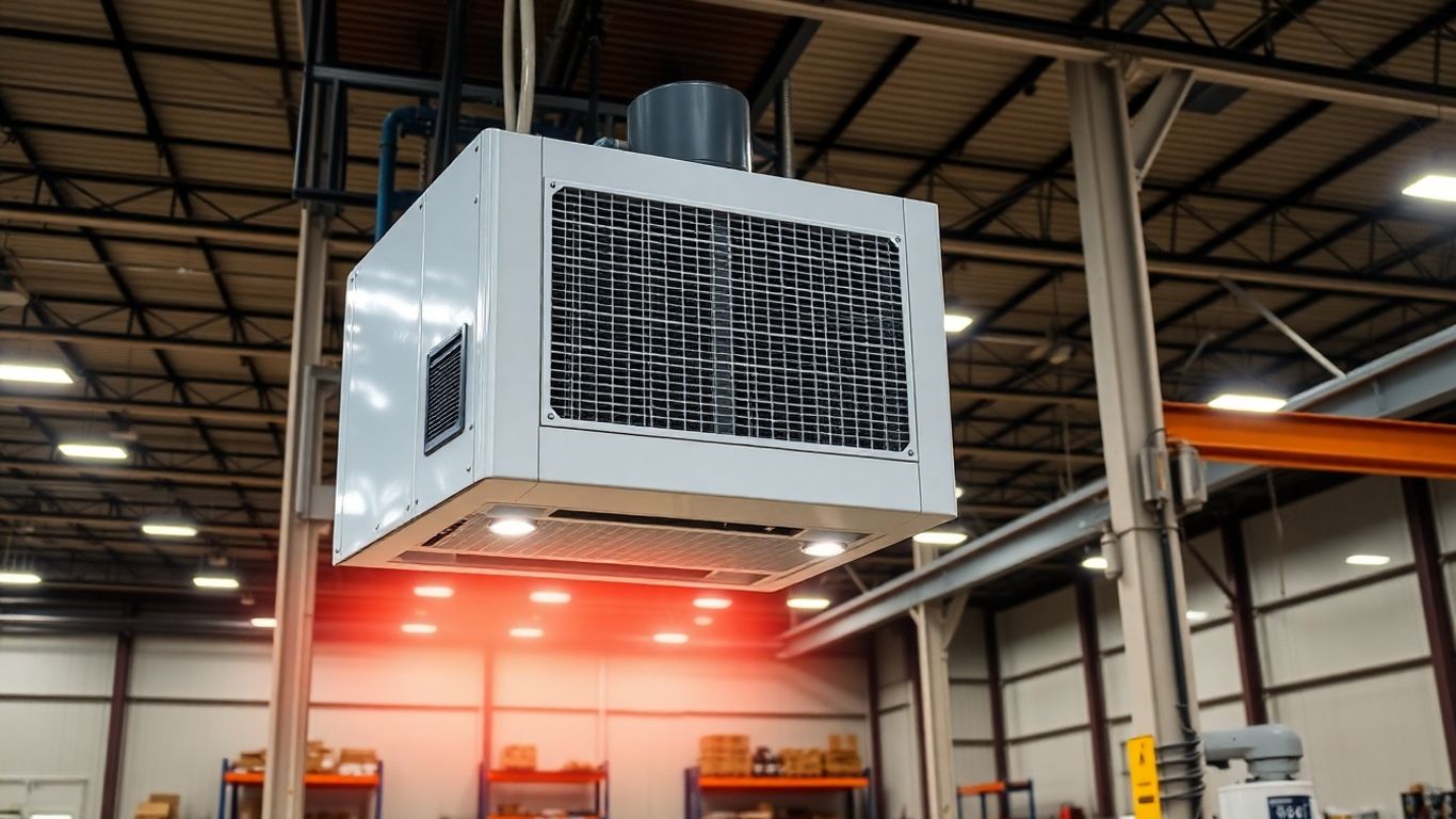 Aérotherme industriel dans un entrepôt