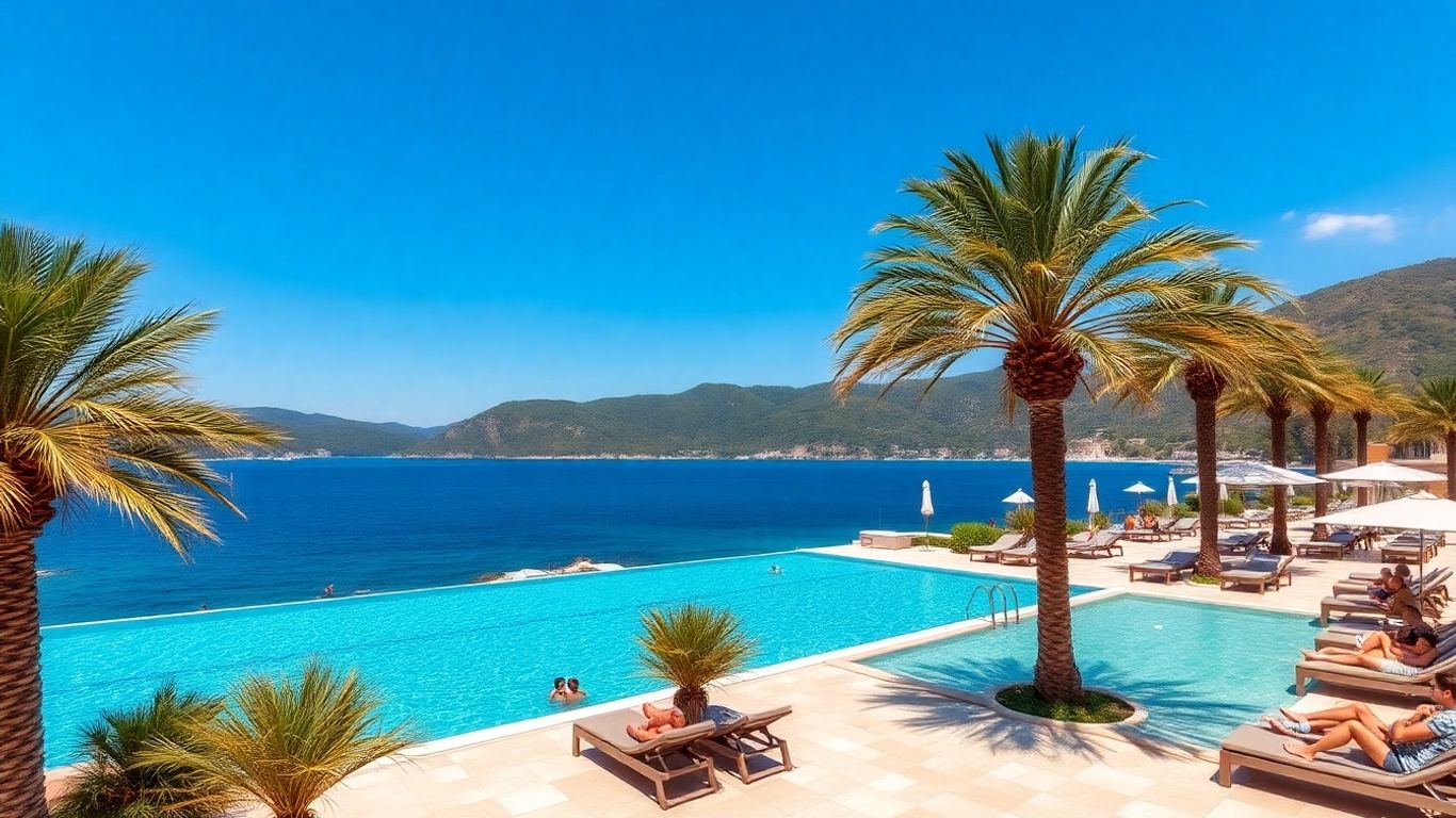 Couples and families relaxing at Croatian beach resort
