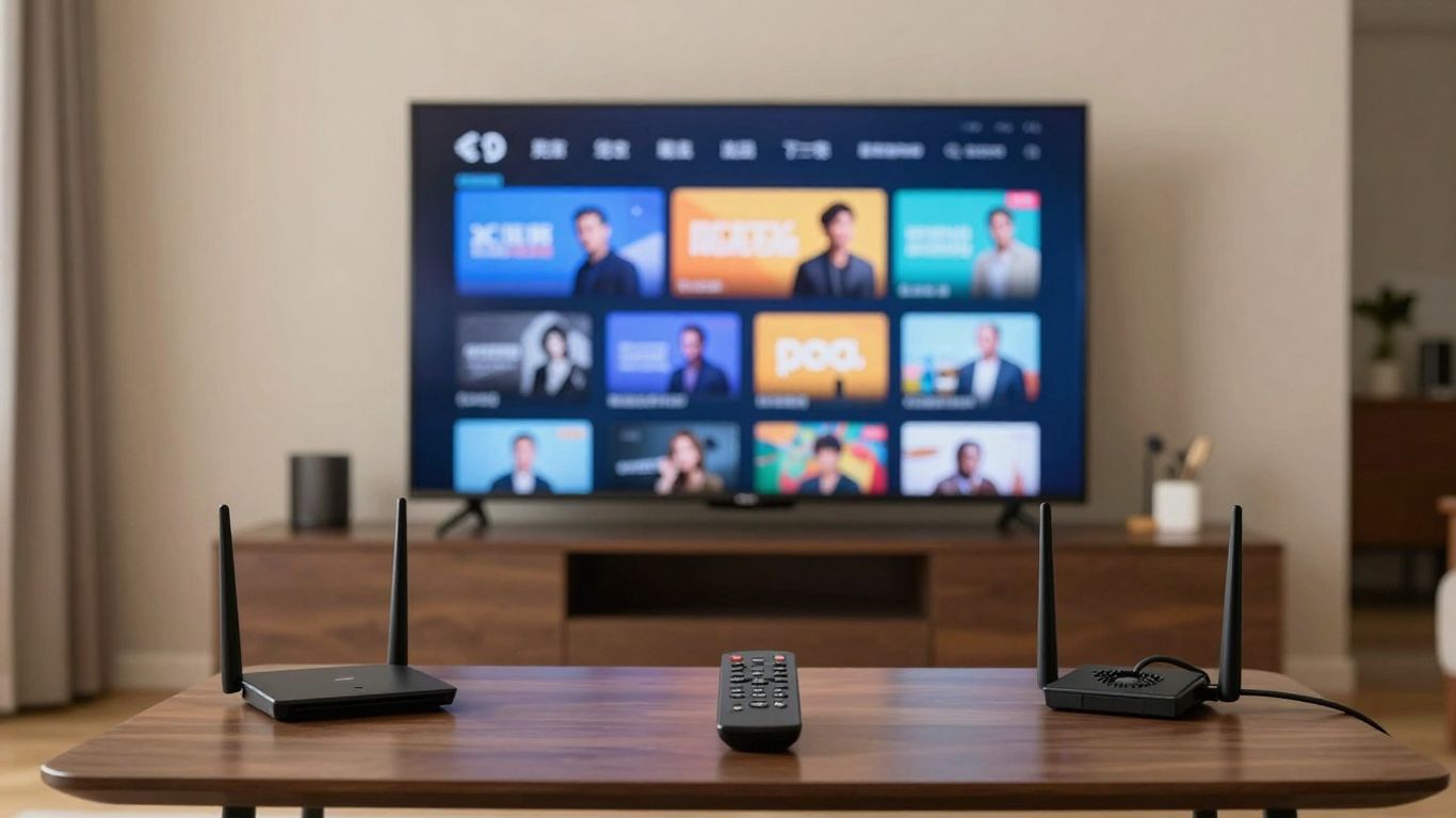 Beginner IPTV setup in a modern living room.