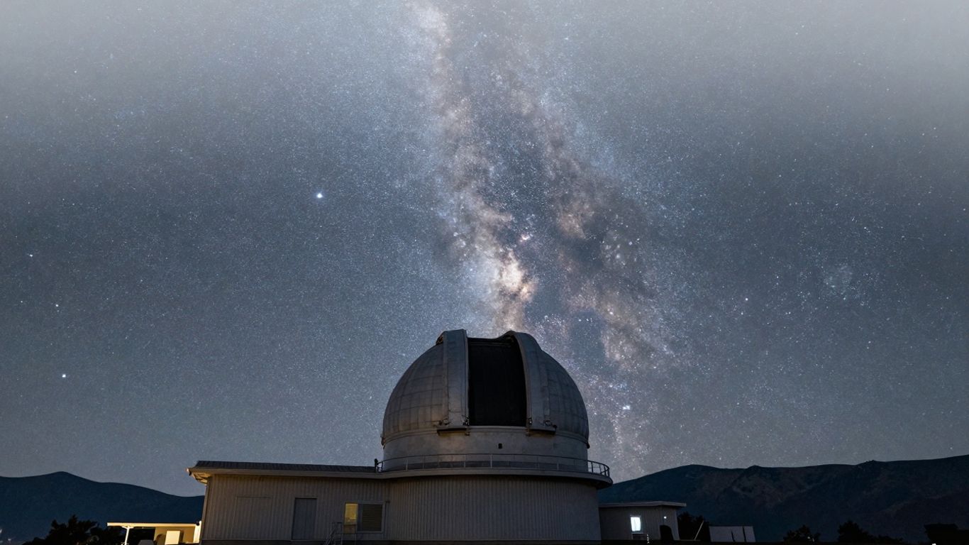 Troodos Observatory dome under a starry night sky.
