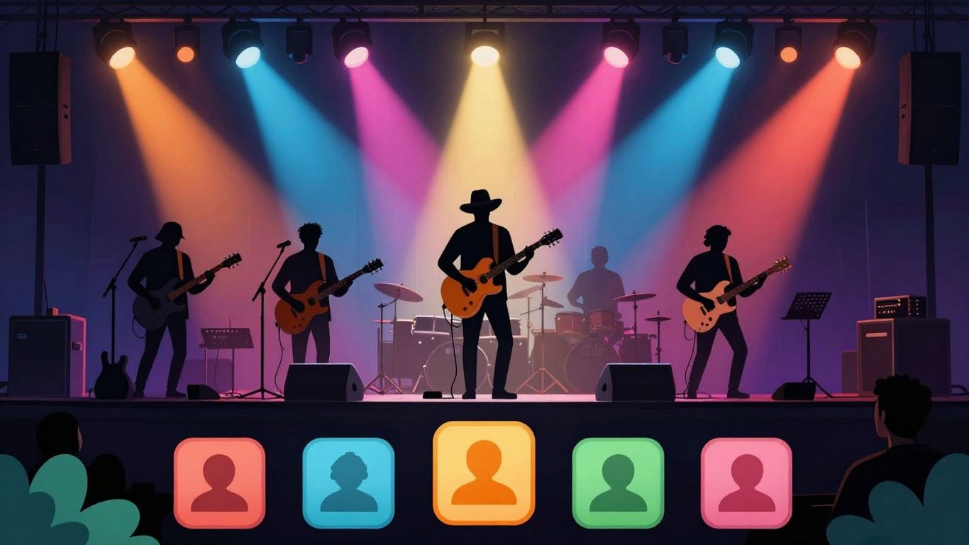 Nashville music scene with relationship and growth icons.