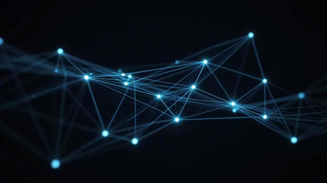 Rețea digitală interconectată de noduri și linii luminoase.