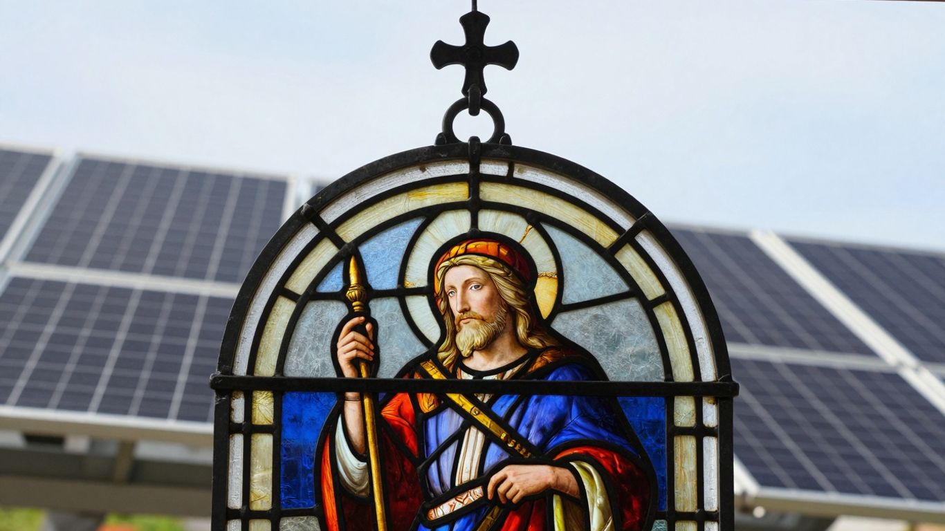 Vitrail médiéval et panneau solaire moderne