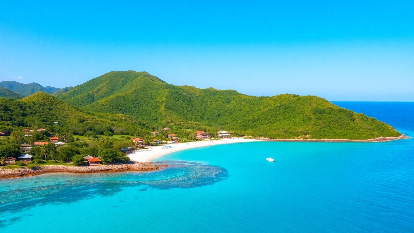 Beautiful Flores coastline with turquoise water and green hills.
