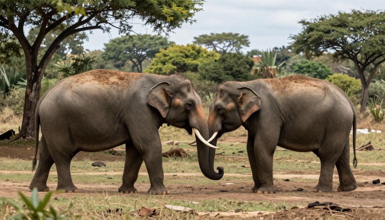 Elefantes em seu habitat natural, demonstrando comportamento social e interação