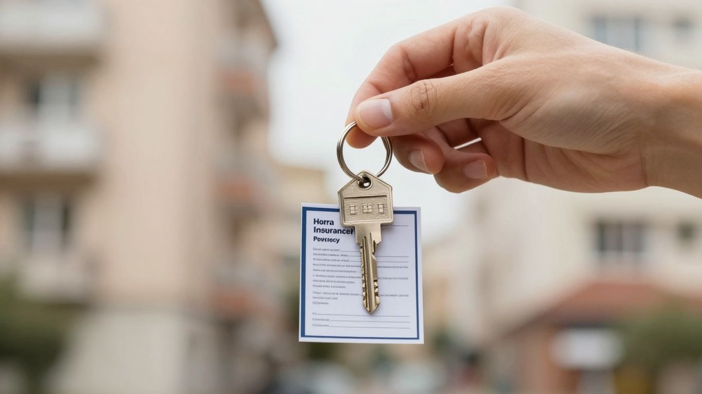 House key with renters insurance policy attached.