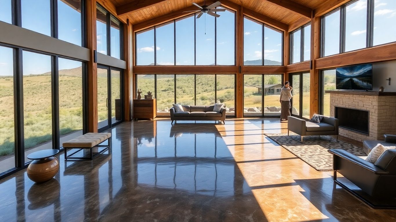 Metallic epoxy flooring in a stylish Hill Country home