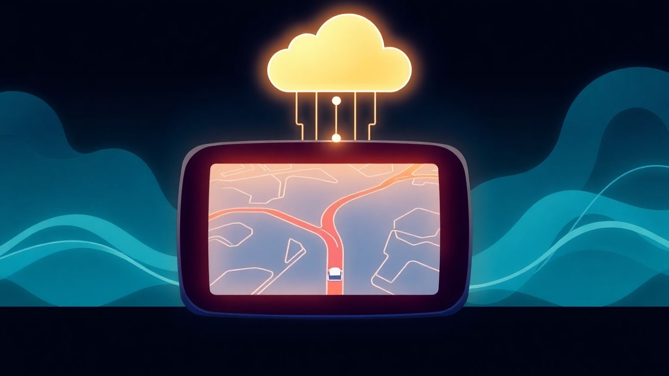 GPS-Gerät mit aktualisierter Karte und Cloud-Symbol