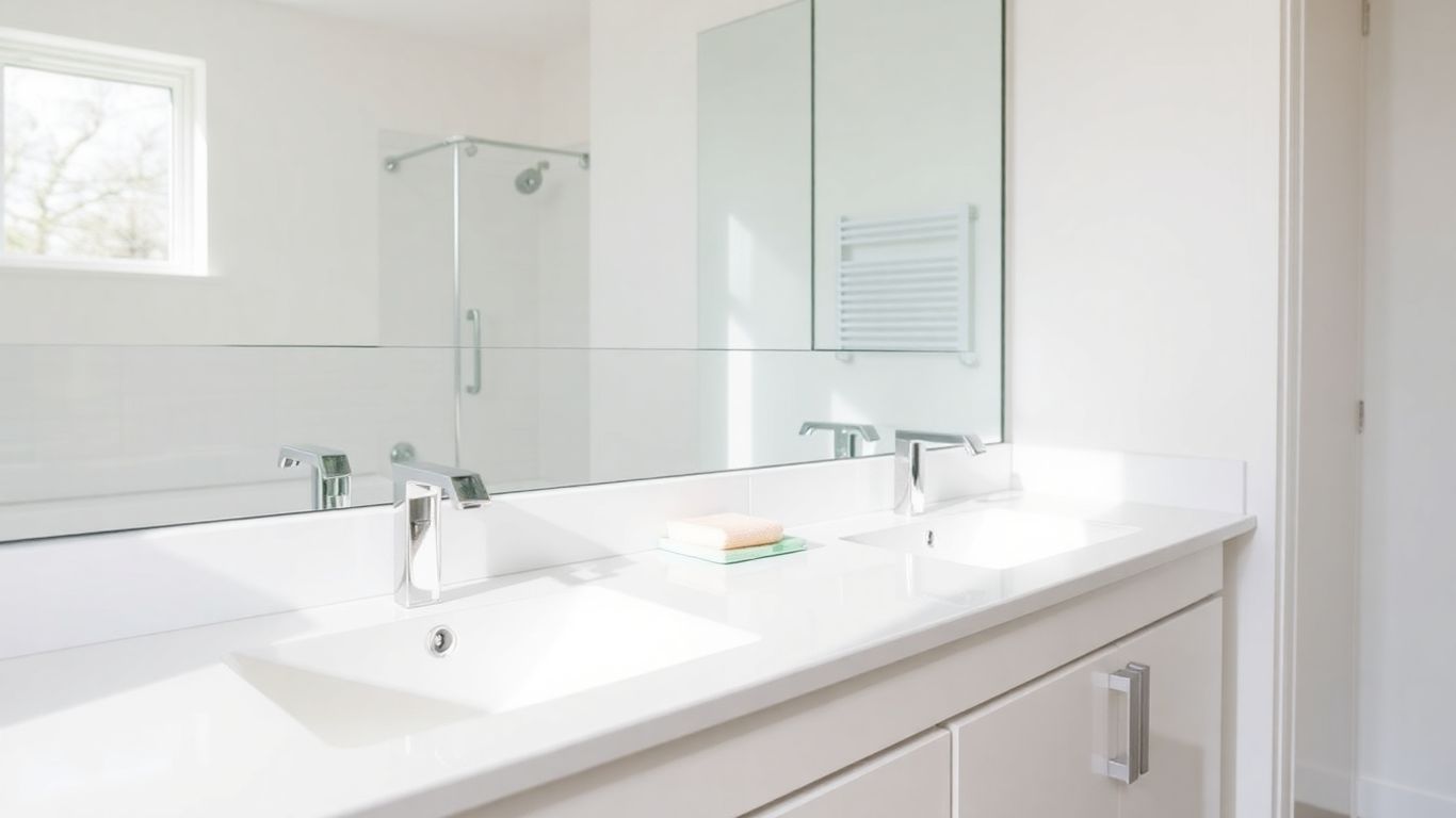 Modern double bathroom basin with chrome taps.