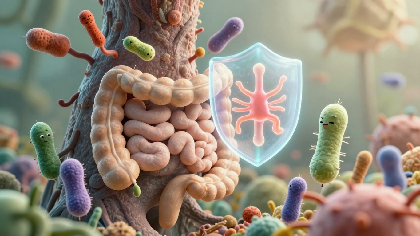 Intestino e sistema imunológico conectados em harmonia.