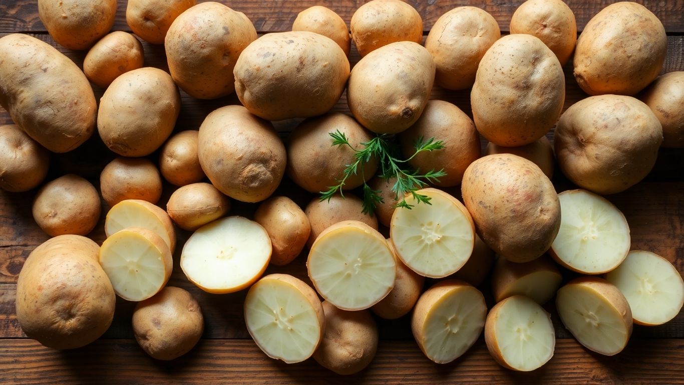 Biologische aardappelen op een rustieke tafel