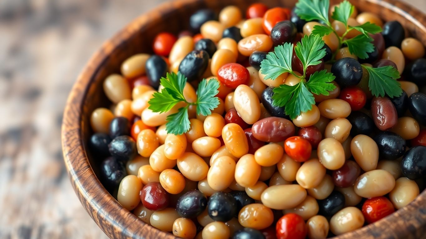 Bowl of colorful, healthy beans with parsley.