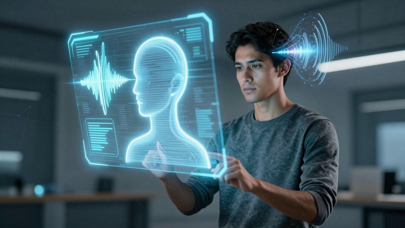 Futuristic AI voice agent interface