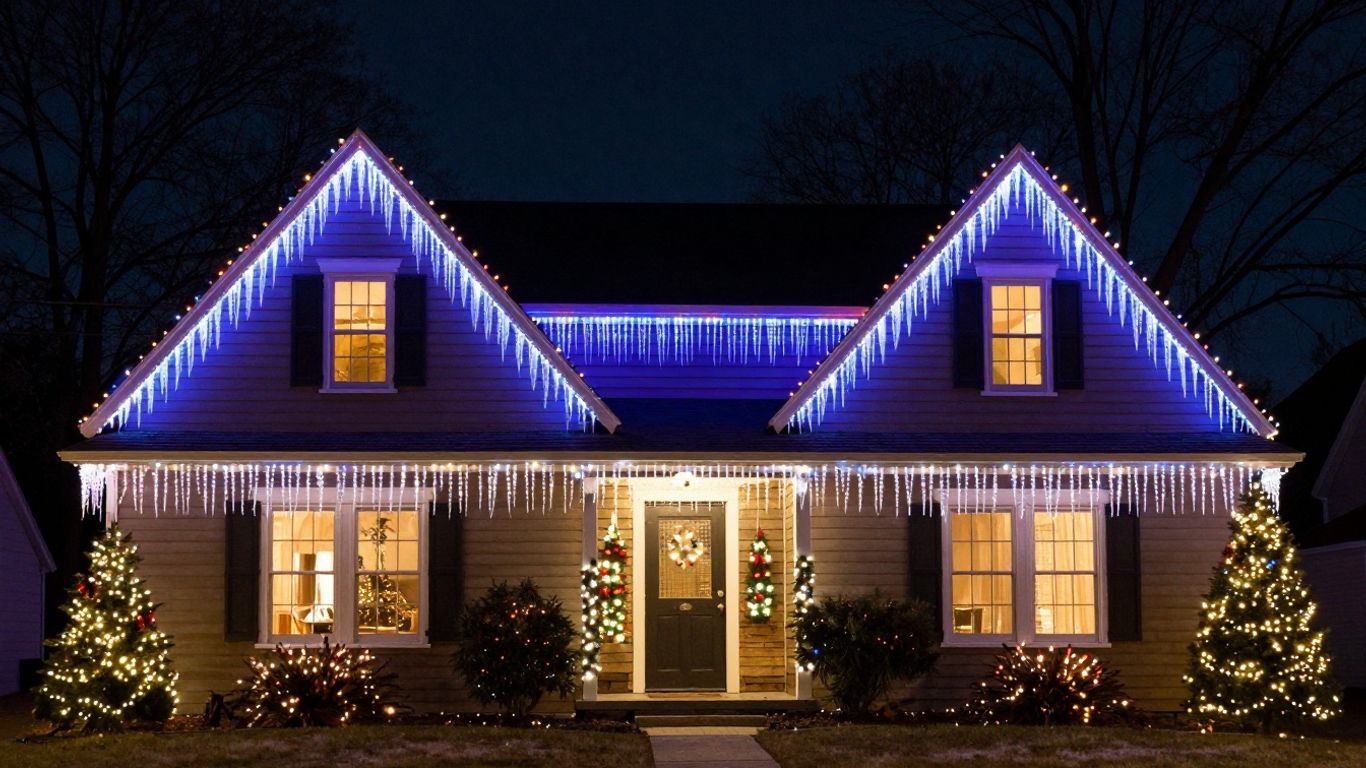 Glen Carbon house decorated with bright Christmas lights.