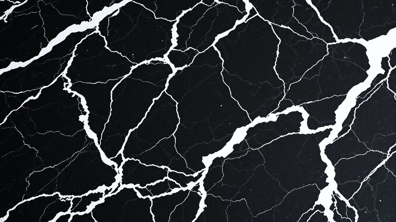 Tumbled Nero Marquina marble tiles with white veining.