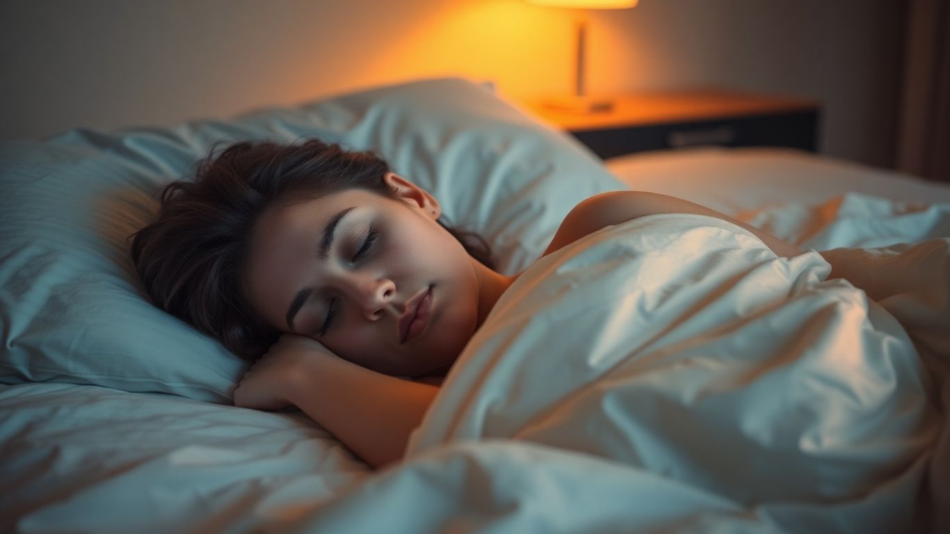 Person sleeping peacefully in a cozy bed.