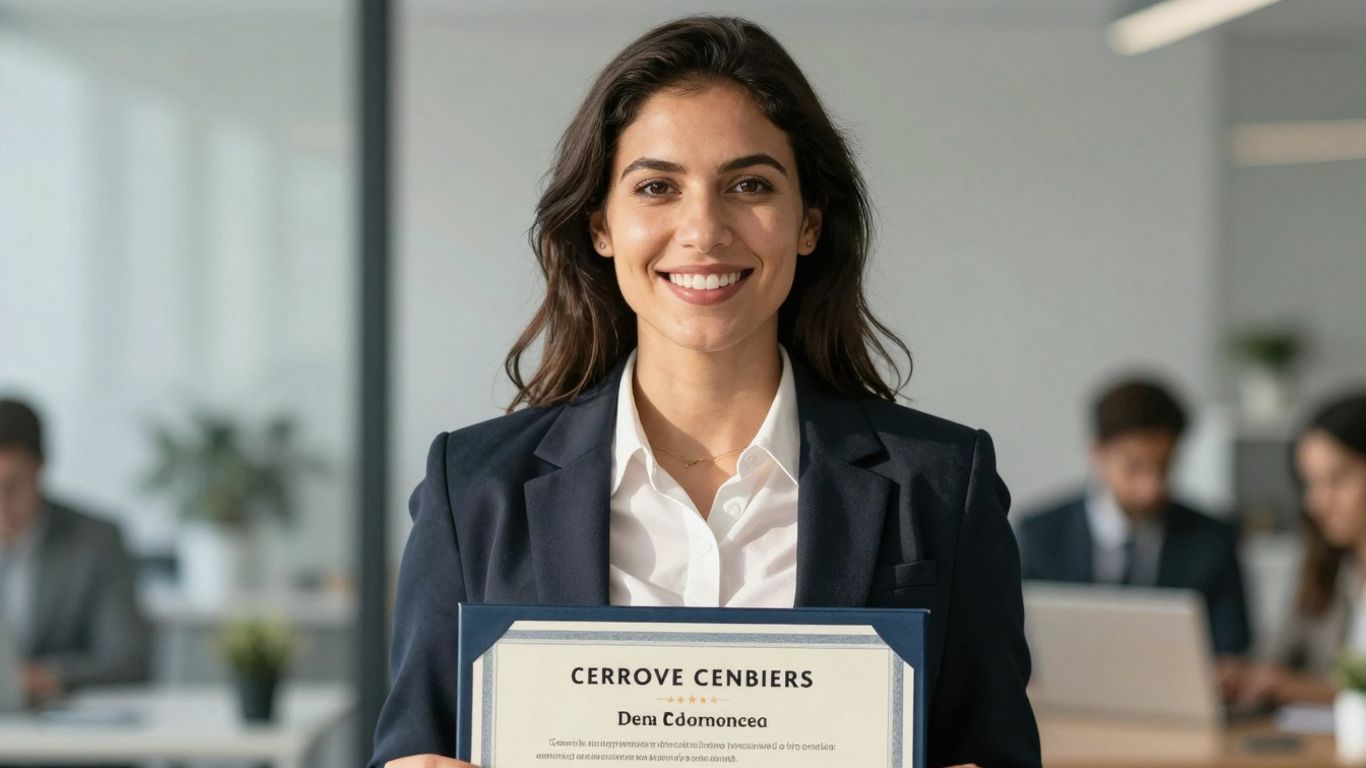 Professional holding a mental health certification document.