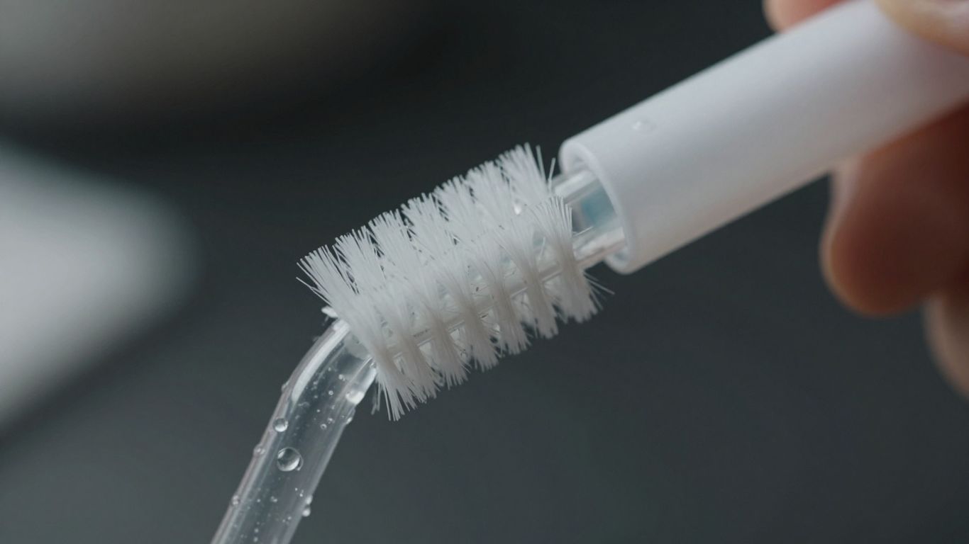 Brush cleaner cleaning a sparkling straw