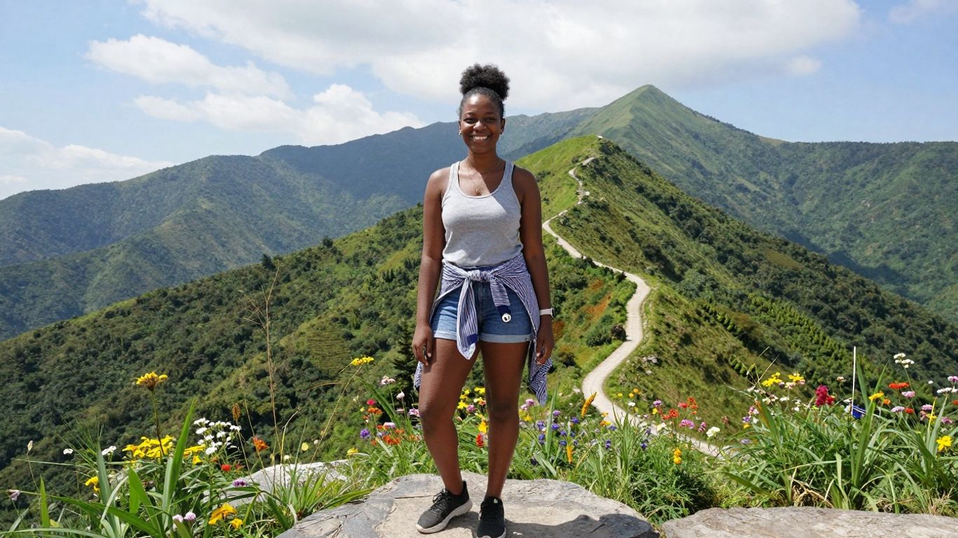 Uśmiechnięta Ewa na tle górskiej panoramy.