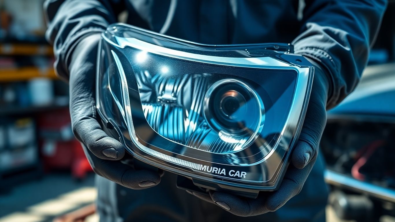 Kia car part held by mechanic's hands.