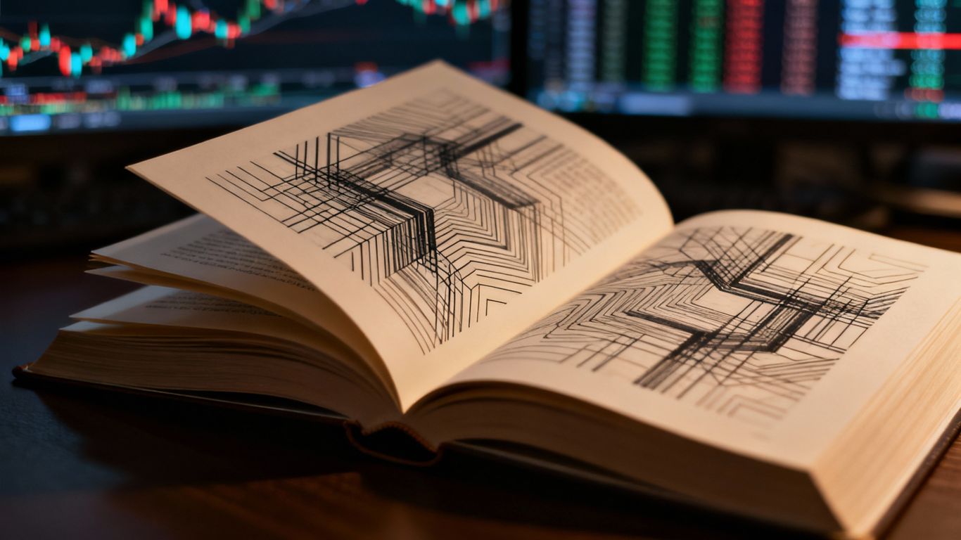 Book with abstract financial market patterns