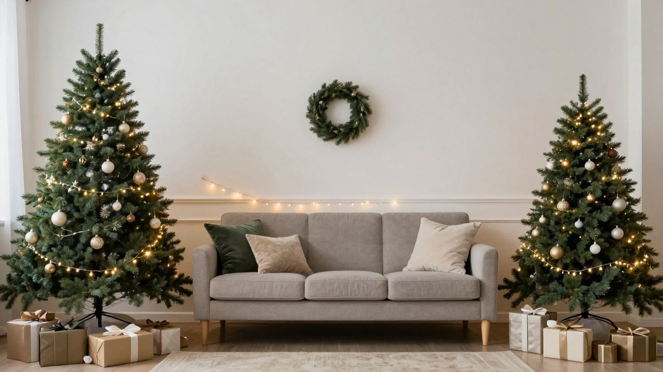 Festive living room with fresh paint and holiday decor.