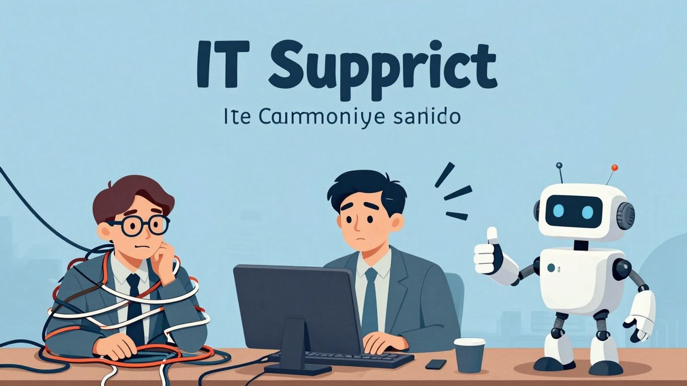 Funny IT support memes infographic with comical tech illustrations.