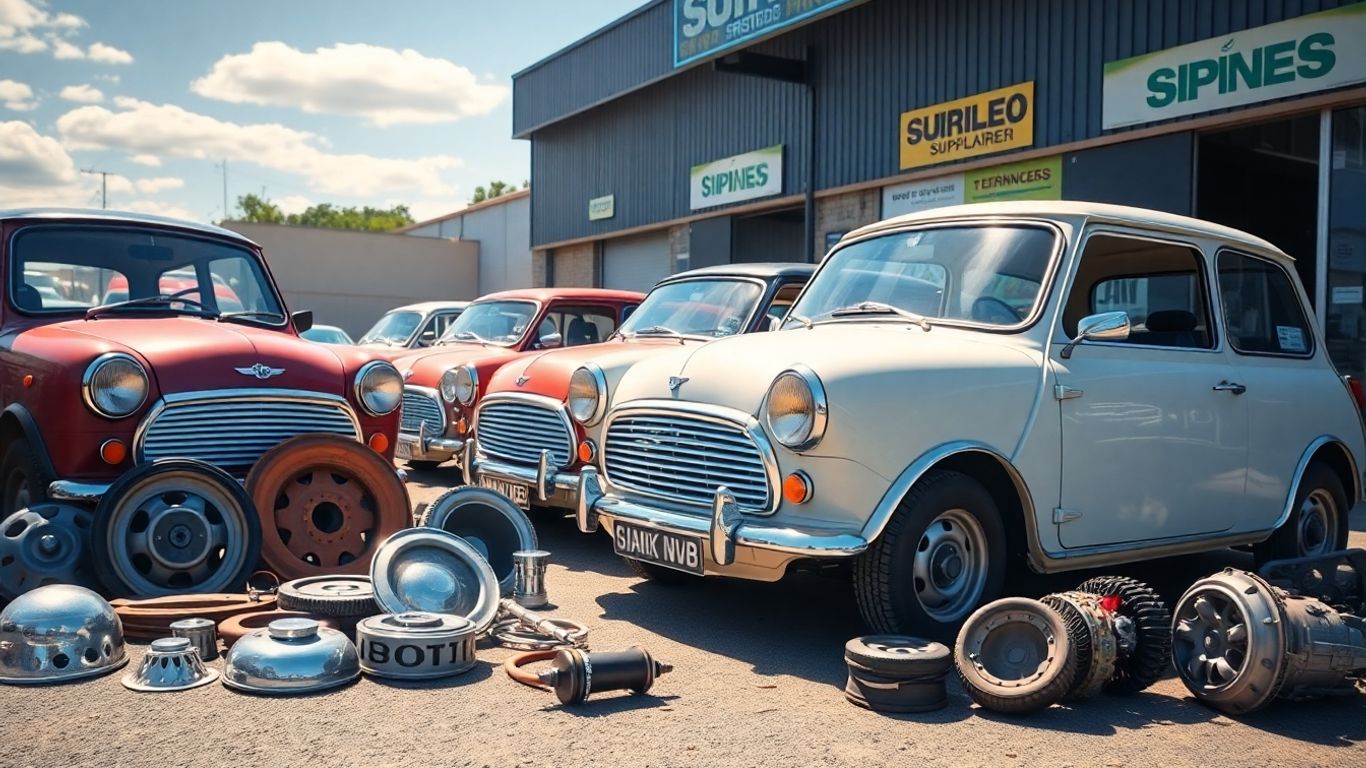 Classic Mini cars and spare parts in Australia street.