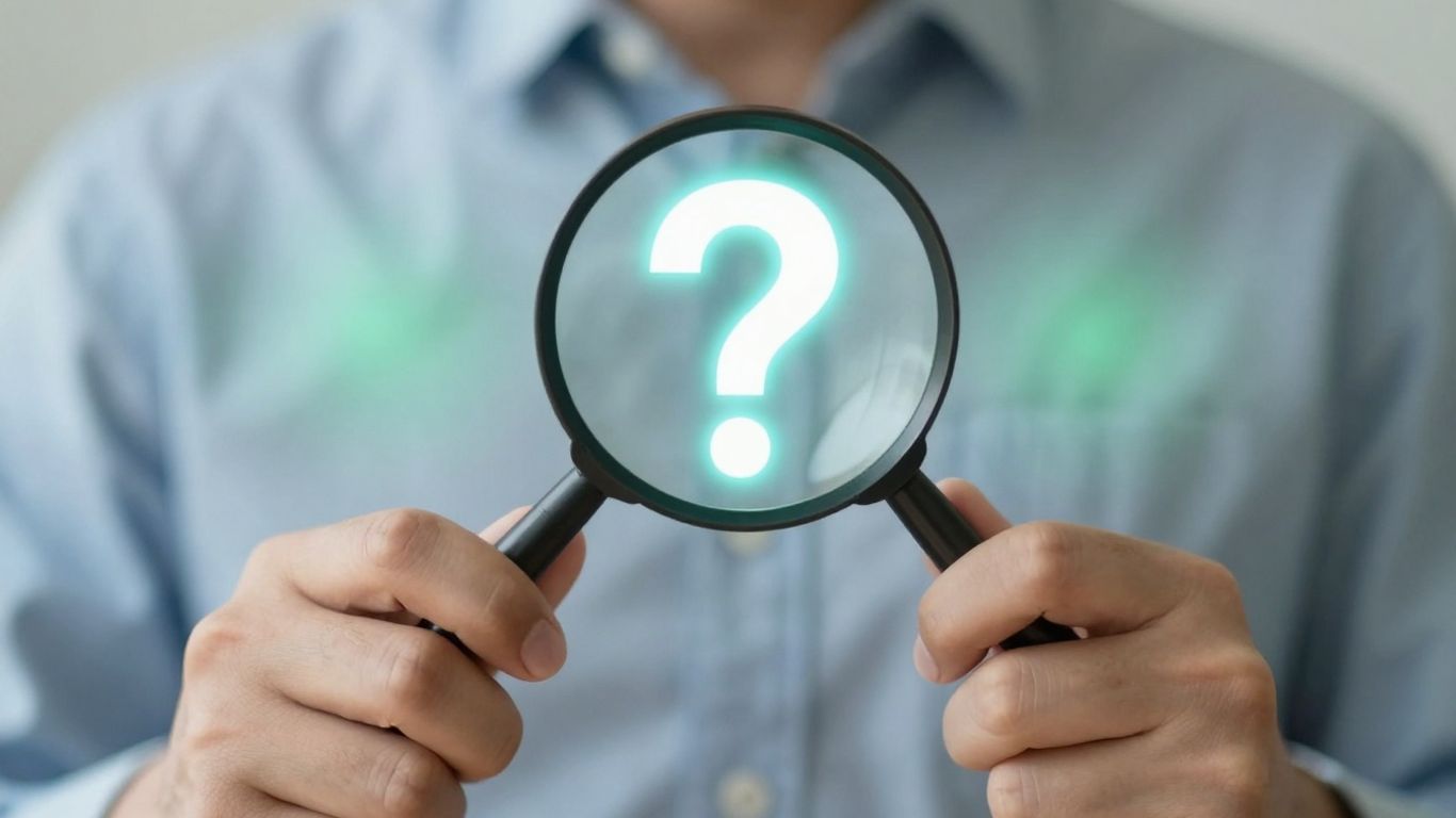 Loupe examinant un point d'interrogation lumineux