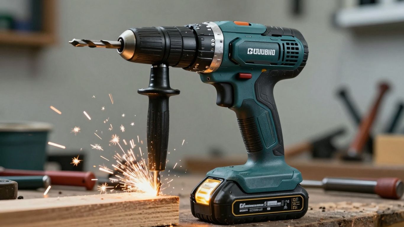 Cordless drill with advanced battery pack in action.