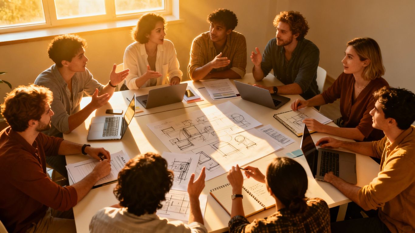 People collaborating on an online course project.