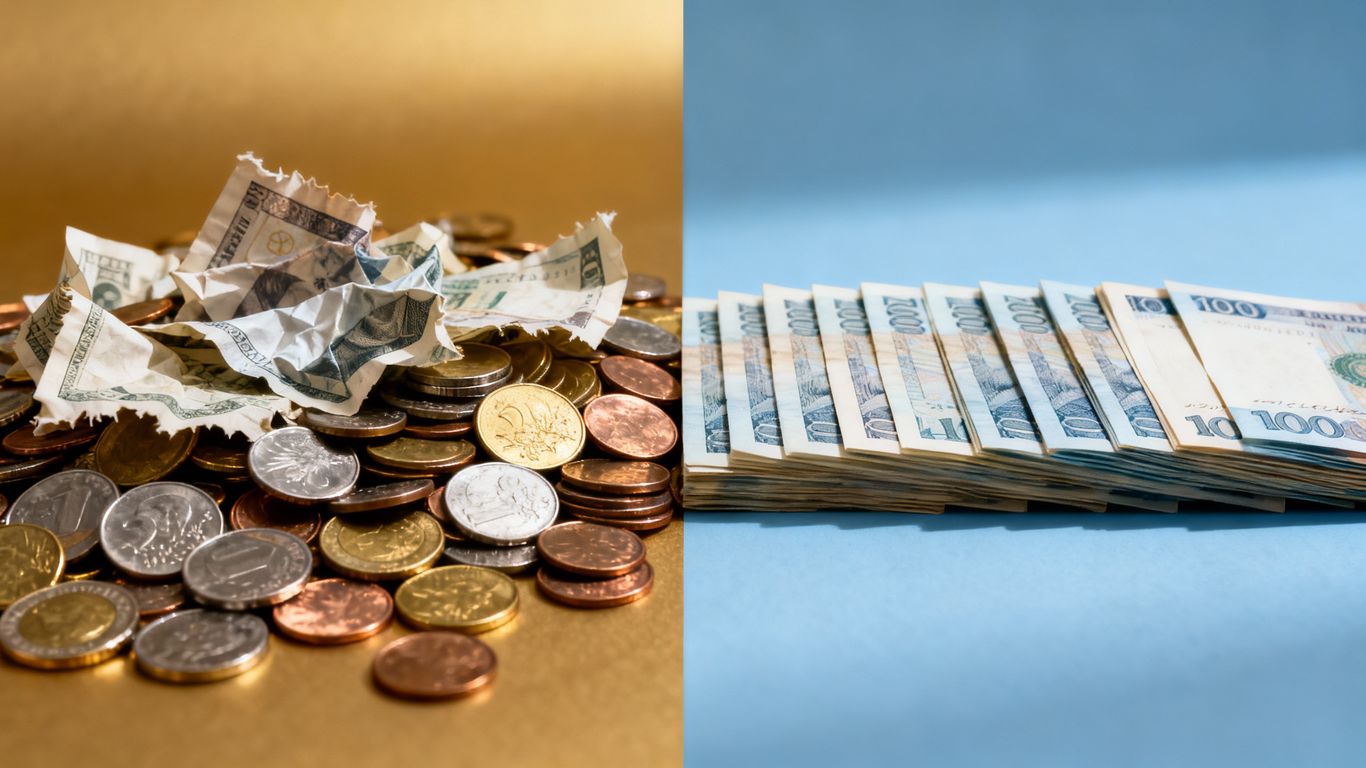 Coins and banknotes illustrating financial planning and savings.