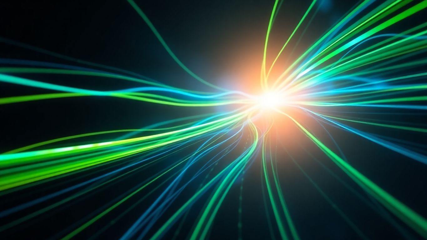 Abstract economic growth visualization with flowing light.