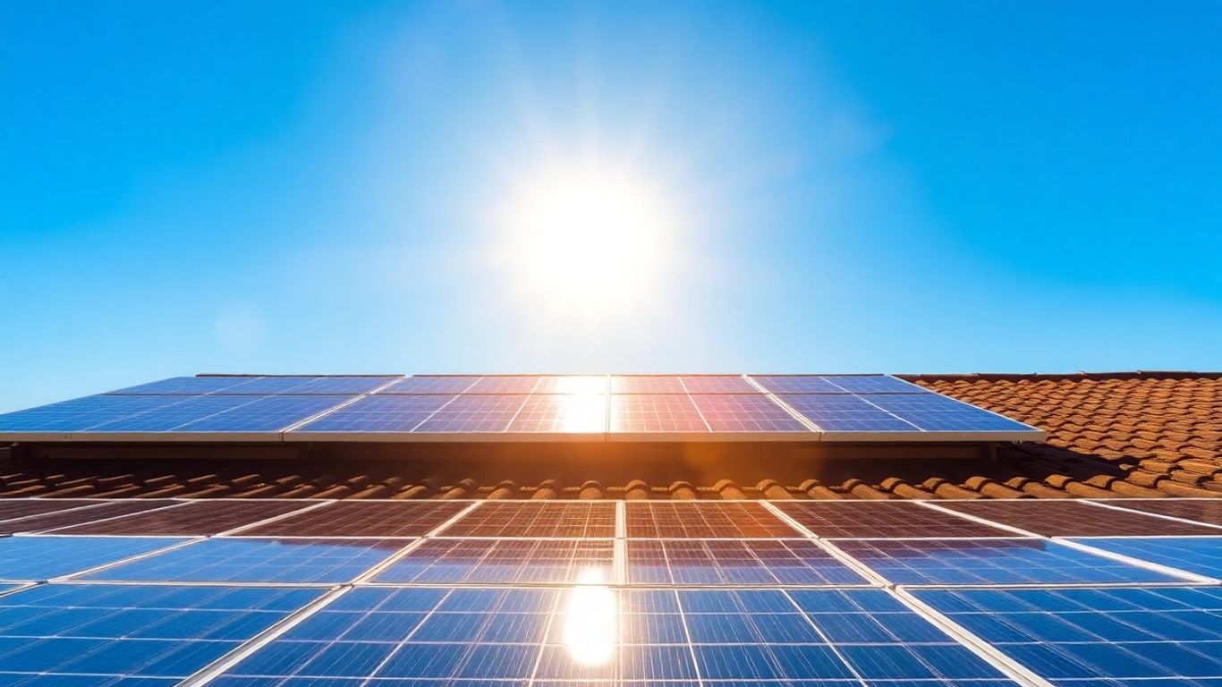 Panneaux solaires sur un toit sous le soleil.