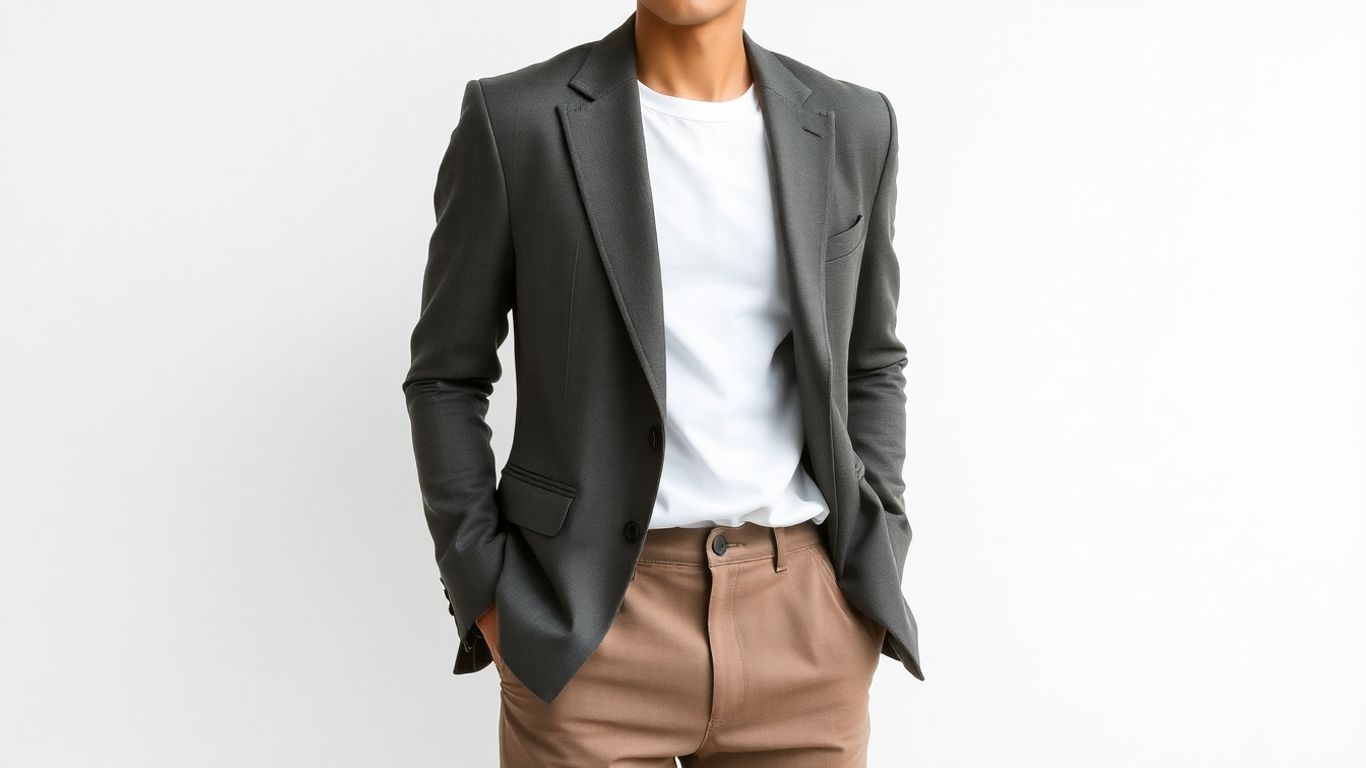 Person wearing a blazer and trousers.