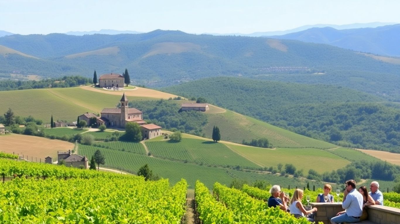Vineyard and people enjoying wine tasting in Hérault