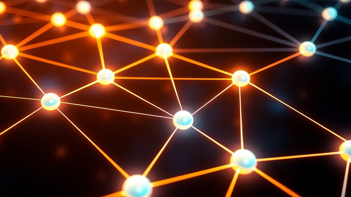 Interconnected network of glowing nodes and pathways for site architecture.