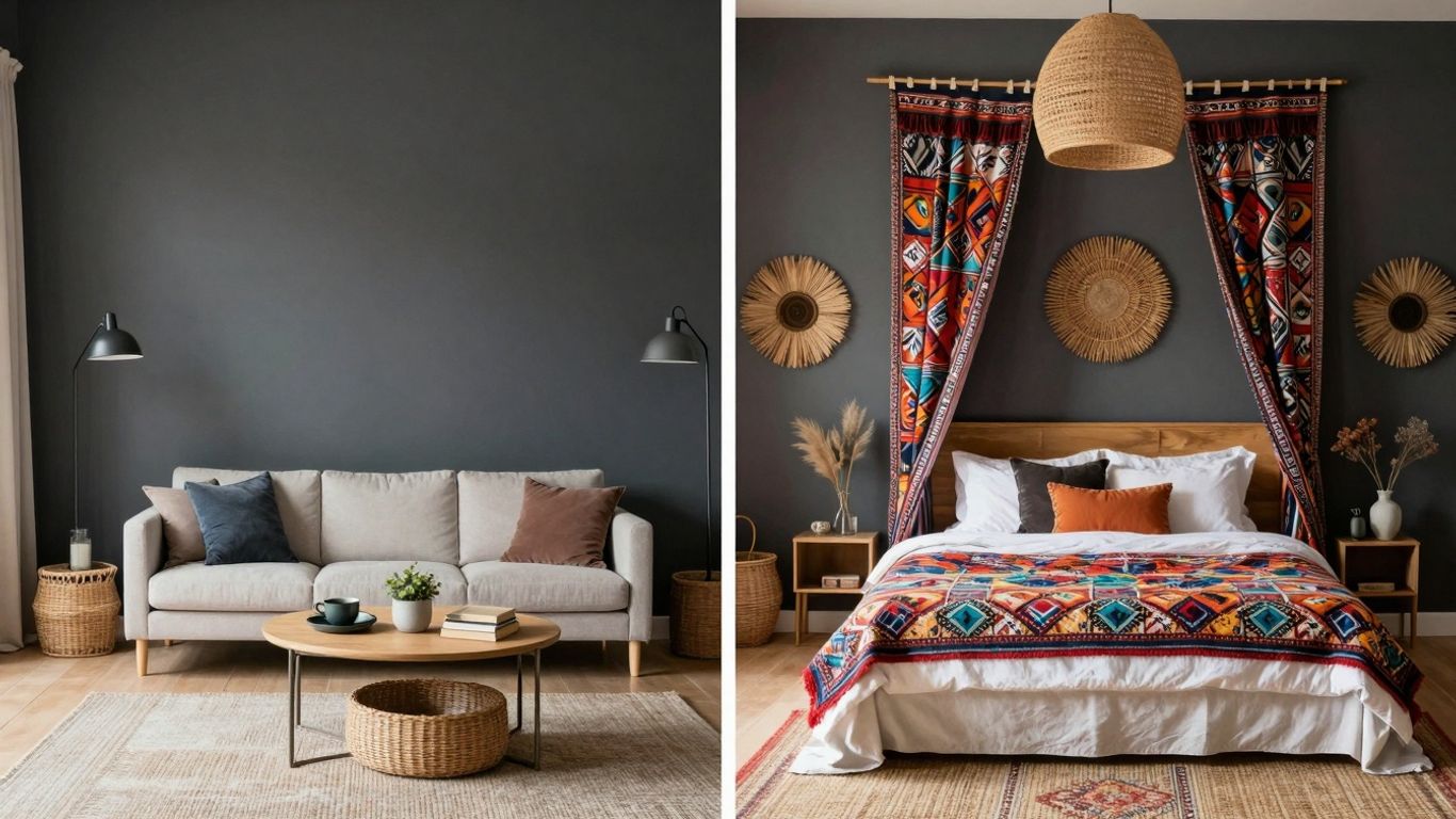 Comparison of Airbnb design themes: minimalist vs. bohemian.