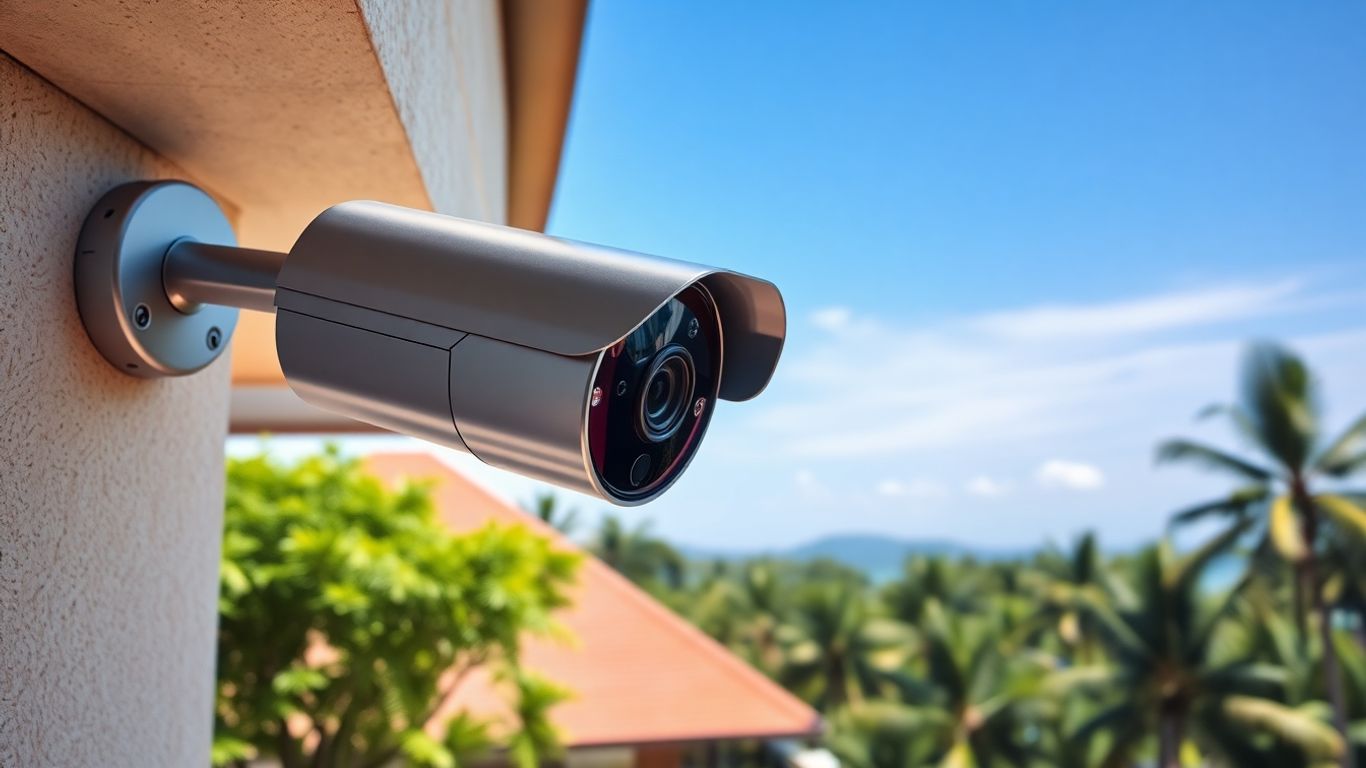 Bali security camera overlooking tropical landscape